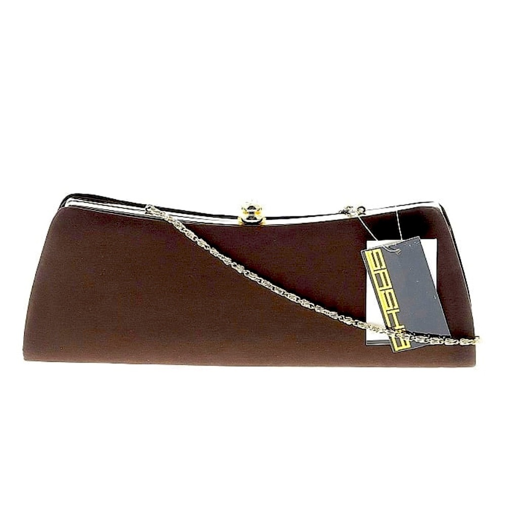 NWT SASHA Brown Satin Purse w/gold chain and accents